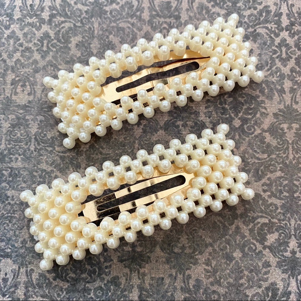 Set of 2 Pearl Hair Clips Dressy Bridal Accessory